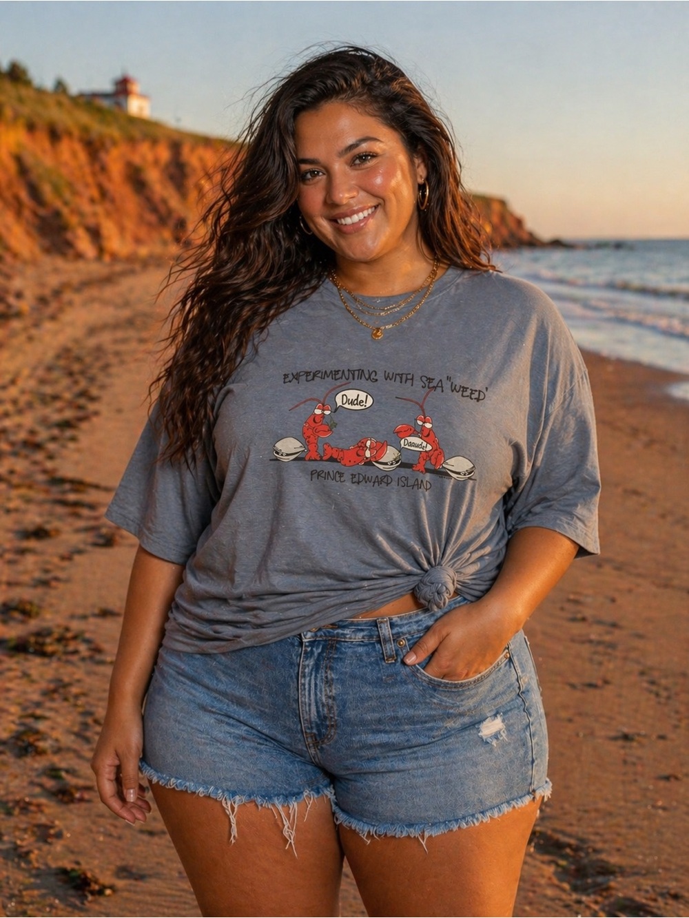 Vintage Prince Edward Island Grey Graphic Tee with Red Lobster Print